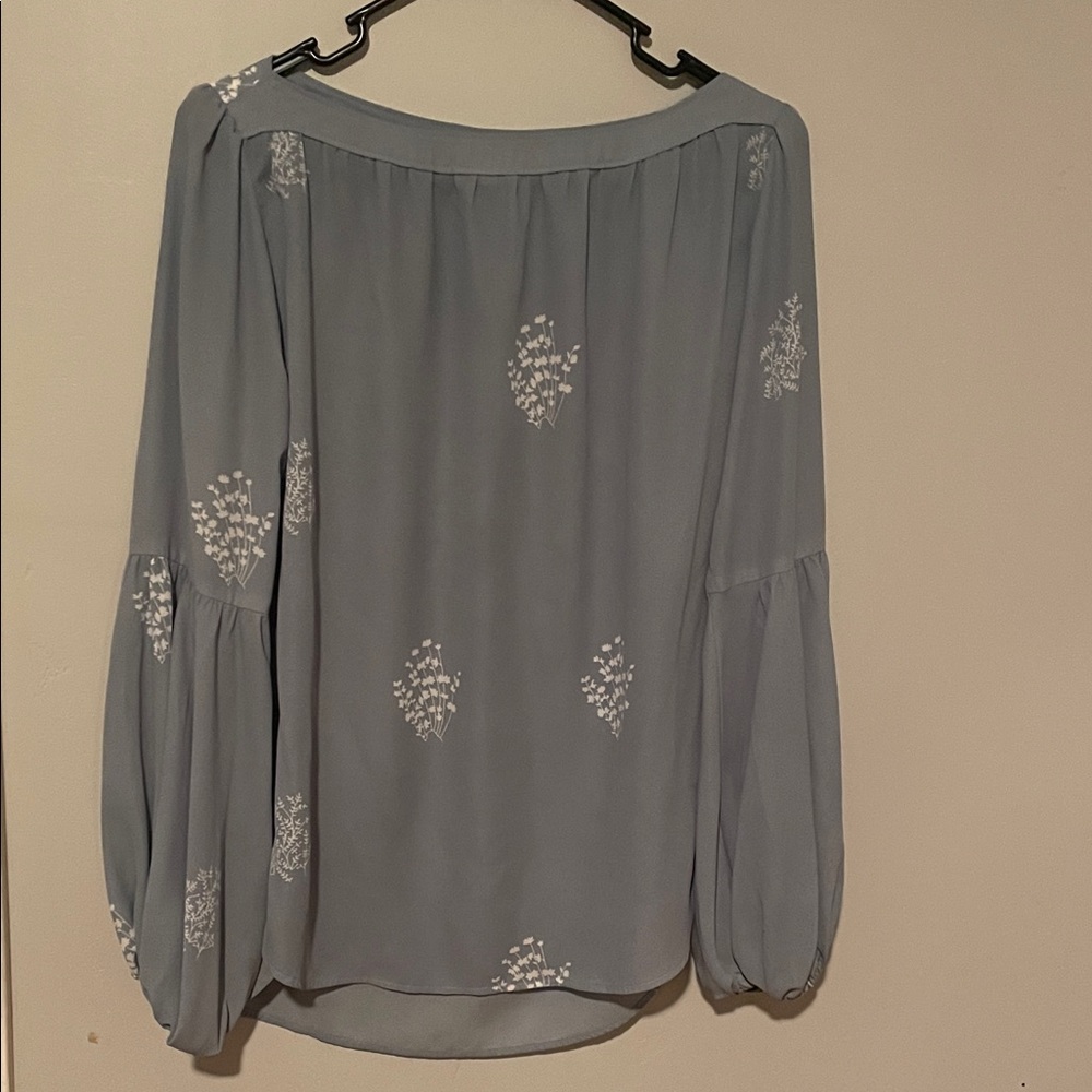 LOFT Blue Blouse with White Floral Details